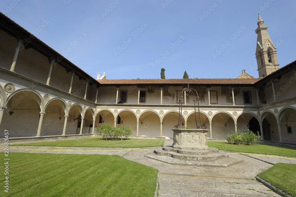 cloister in the basilica of St. Croce in Florence Italy