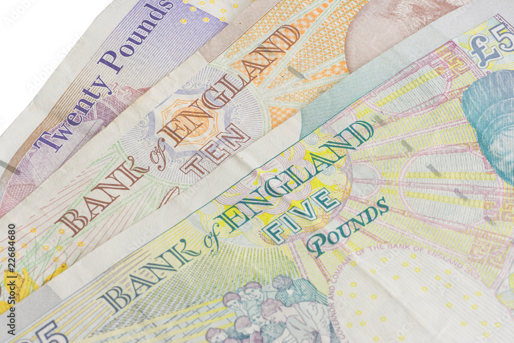 British five ten and twenty pound notes