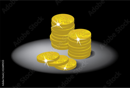 Stack of gold coins on black background