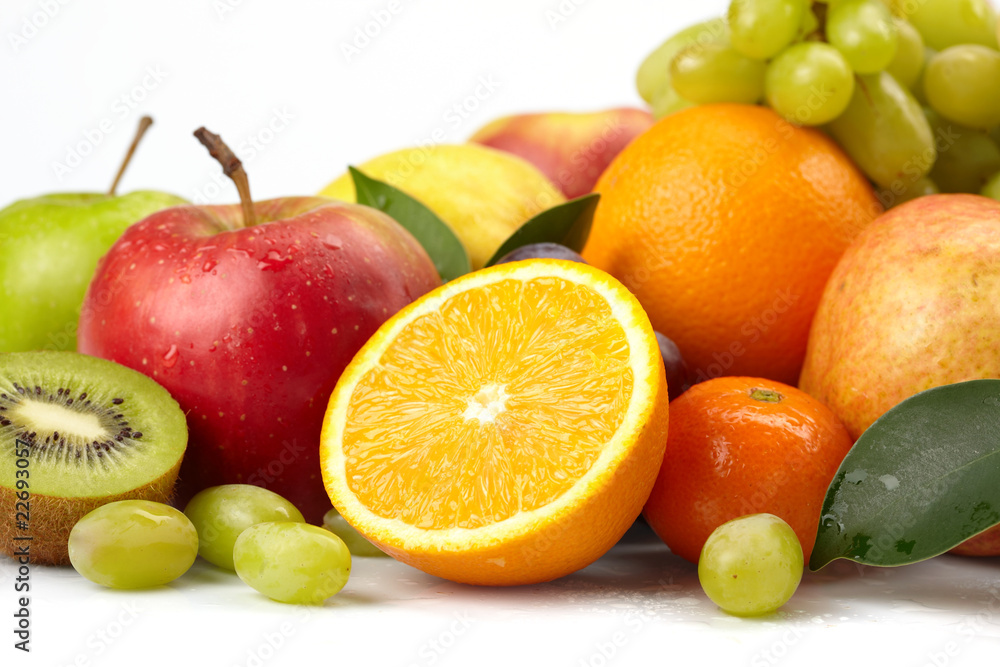 fresh fruits on the white background fresh fruits on the white background