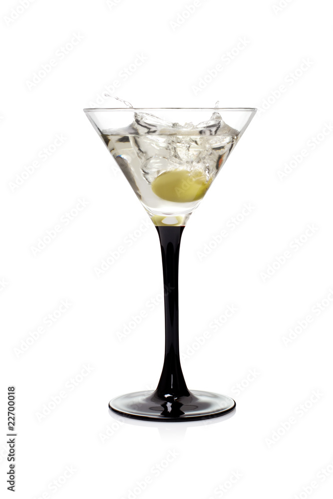 Martini with olives on a white background