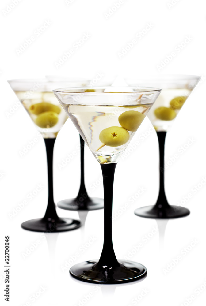 Martini with olives on a white background Martini with olives on a white background