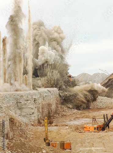 Blast in open cast mining quarry