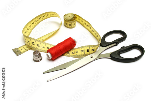 sewing tools on white background