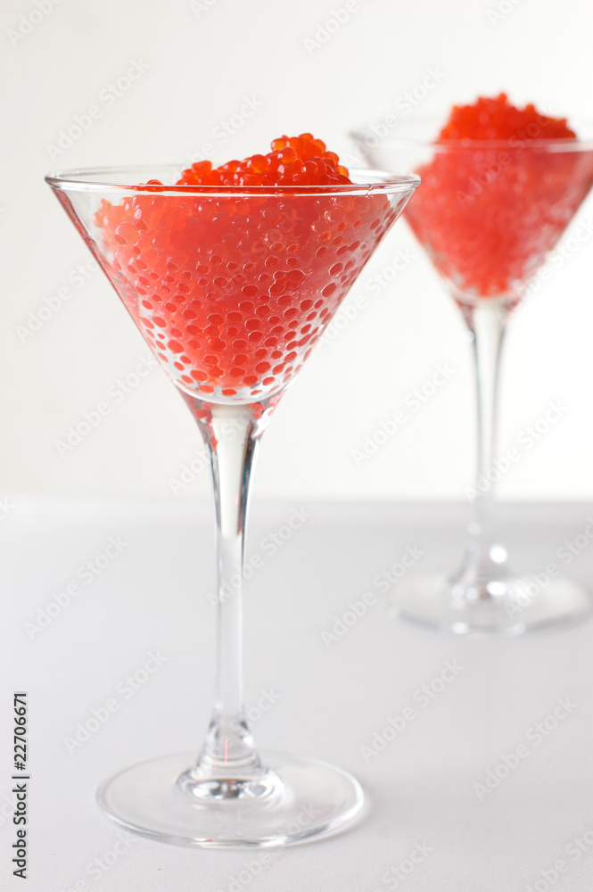 red caviar in glass goblets red caviar in glass goblets