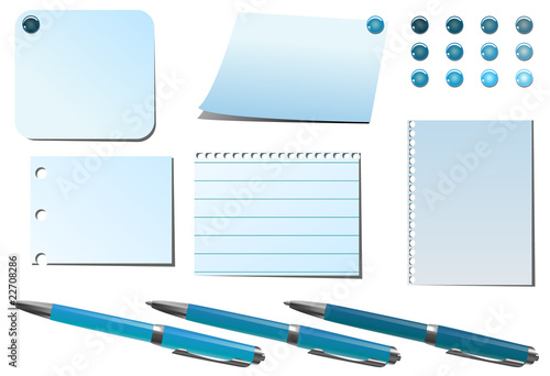 blue pins and pens
