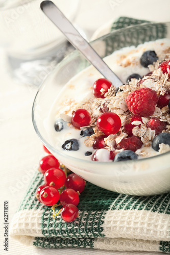 yogurt with cereal and wild berries