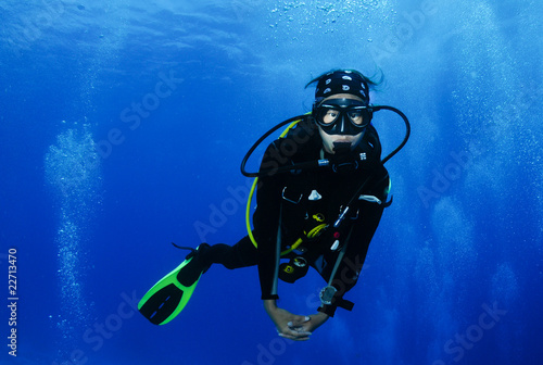 Asian female scuba diver