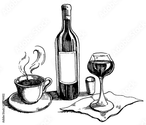 wine and coffee on the table