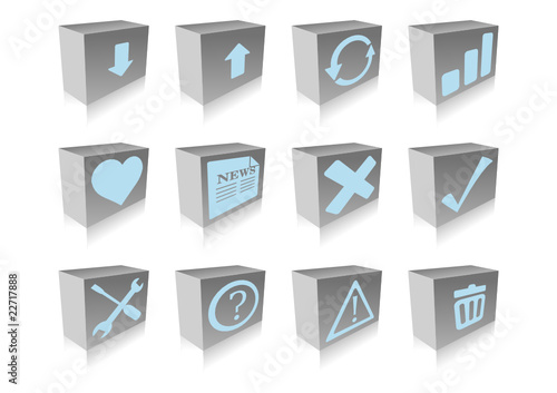 Web Icons, 3d cubes in perspective, grey and blue 02