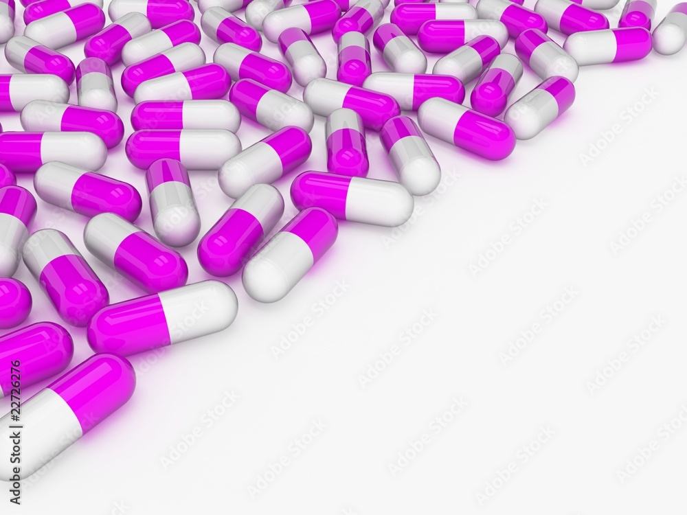 Violet and white capsules