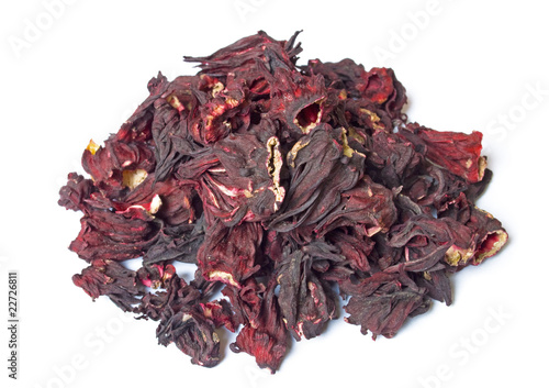 Pile of Hibiscus tea isolated on white
