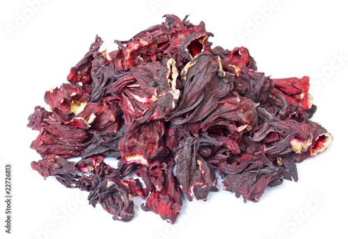 Pile of Hibiscus tea isolated on wite