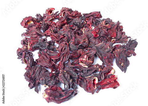 Dried hibiscus flowers isolated on white