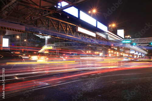 Urban night traffics view. Focus on the road. .