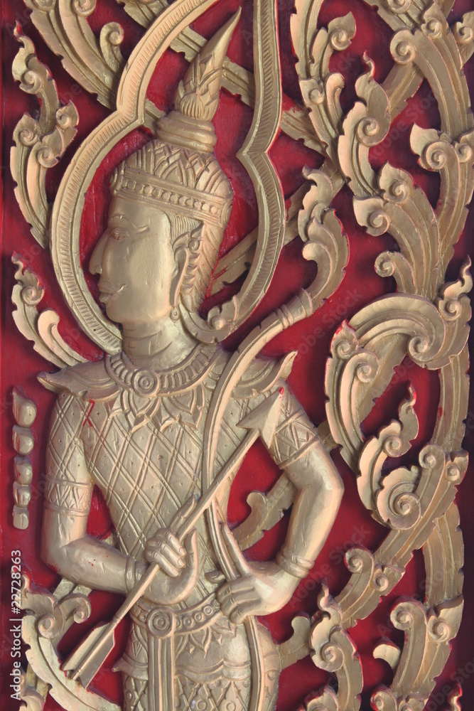 Carving on the window of temple, Borabue, Mahasarakam