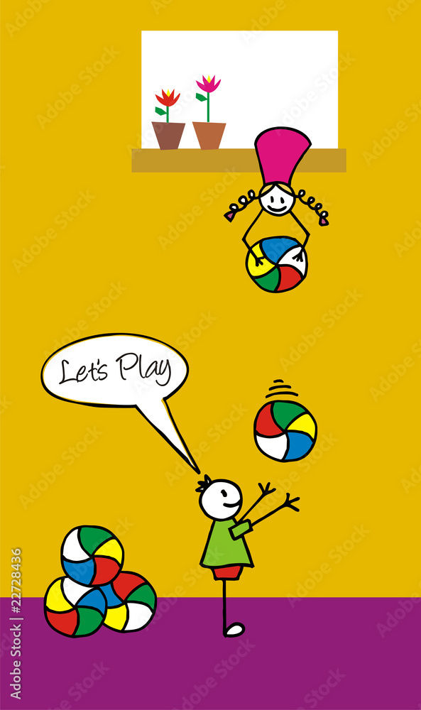 Fototapeta premium Kids playing with balls in the backyard