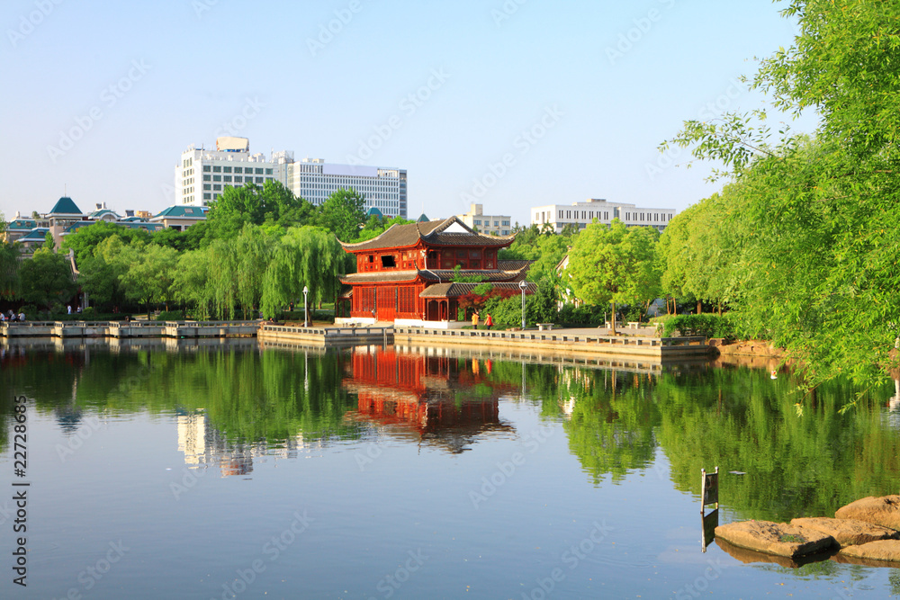 pavilions on a river, Chinese architecture .