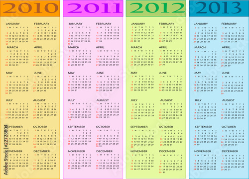 Calendar, New Year  2010, 2011, 2012, 2013