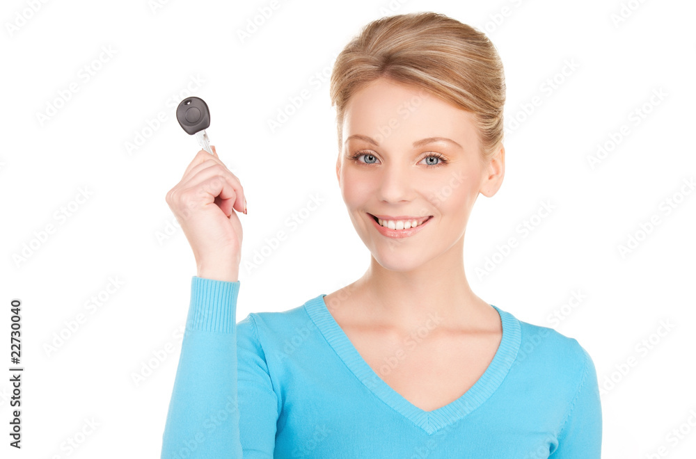 happy woman with car key