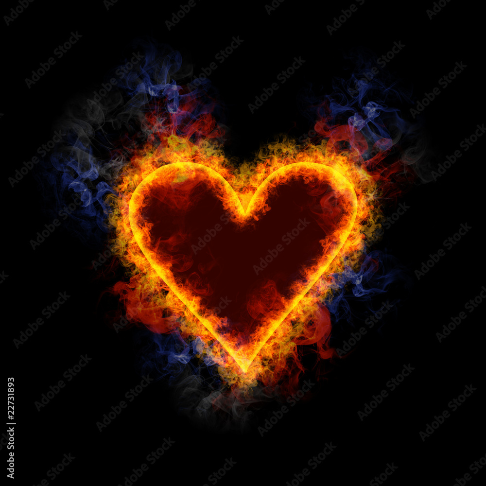 Fiery card symbol heart.