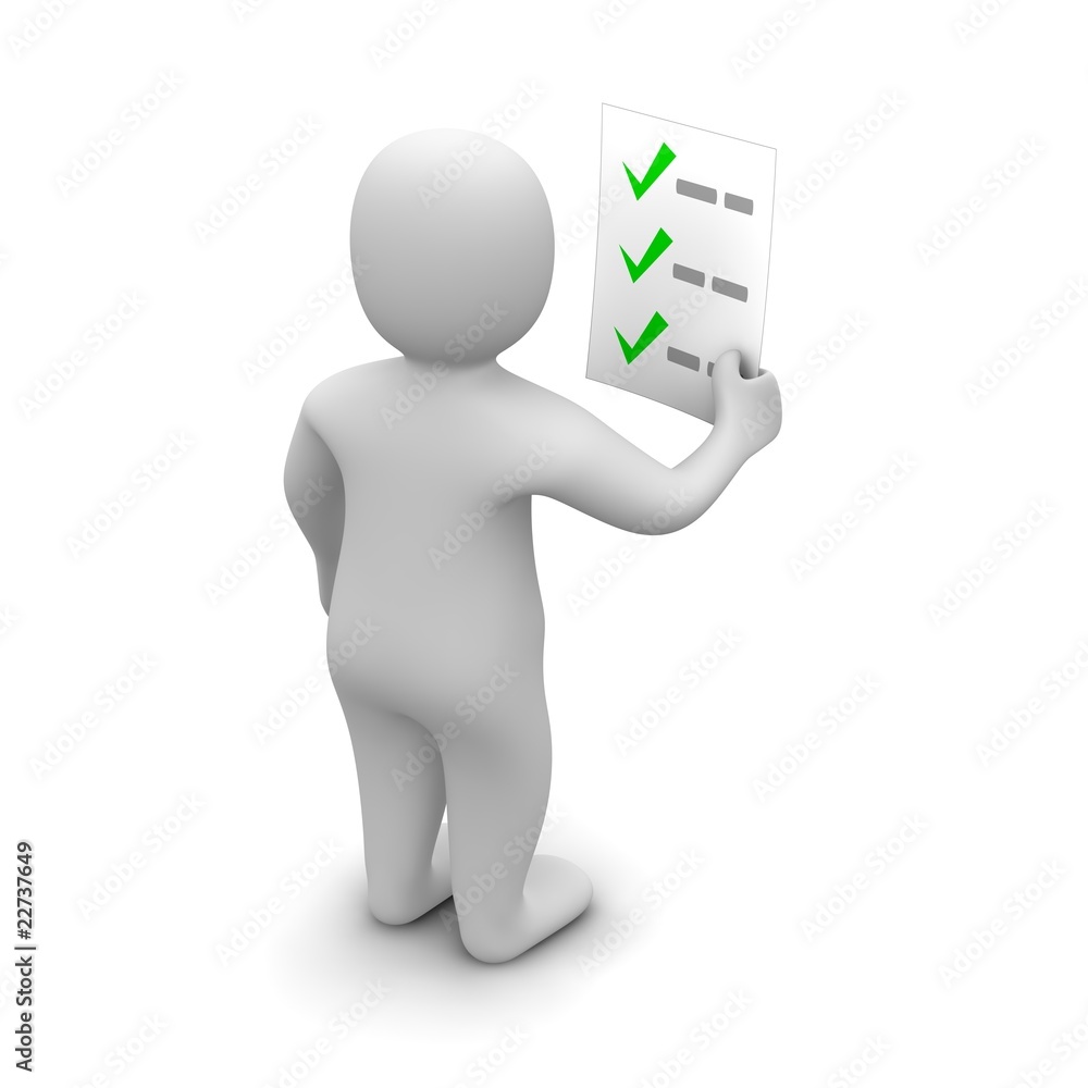Man looking at checklist. 3d rendered illustration.