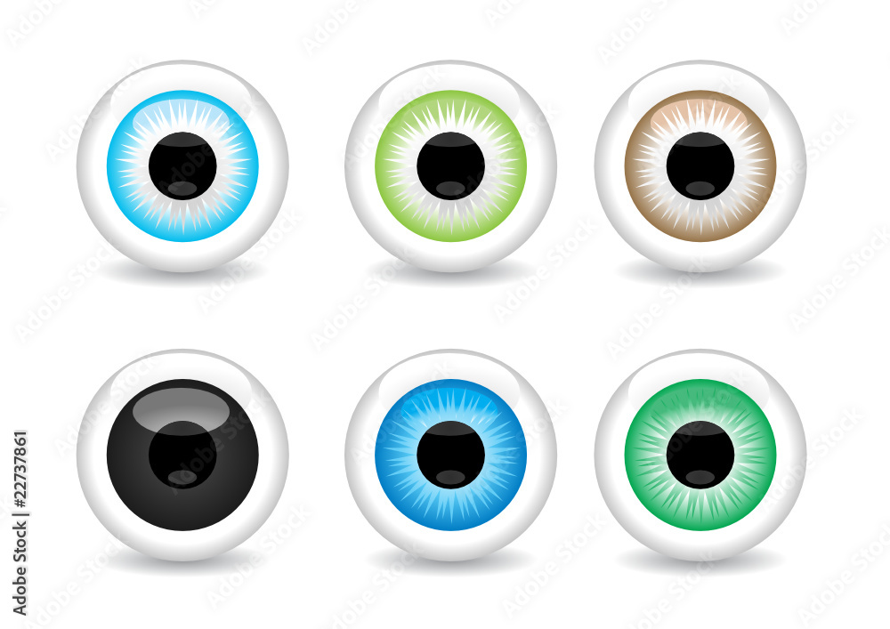 Set of 6 different glossy eye balls vector illustration Set of 6 different glossy eye balls vector illustration