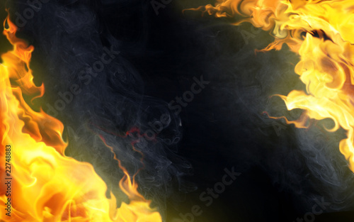 Decorative flame with smoke on black background