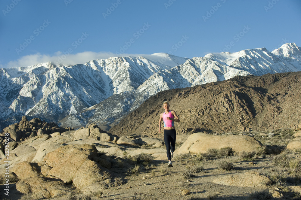 Runner in high mountains