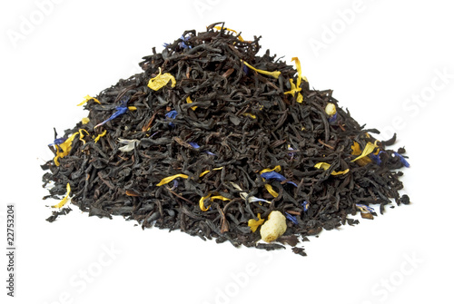 Pile of earl grey black tea isolated on white