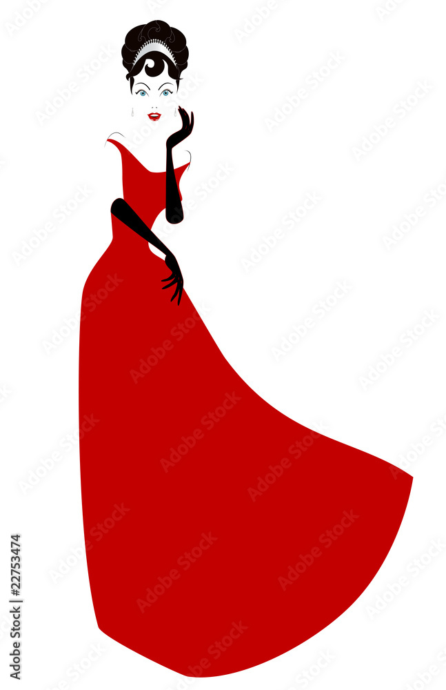 Vetor de figura de mujer elegante con vestido rojo do Stock