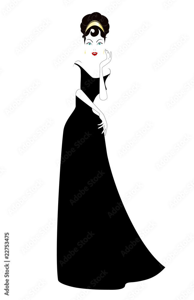 Vetor de figura de mujer elegante con vestido negro do Stock