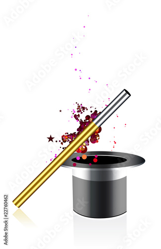 Beautiful vector magic background with wand and hat