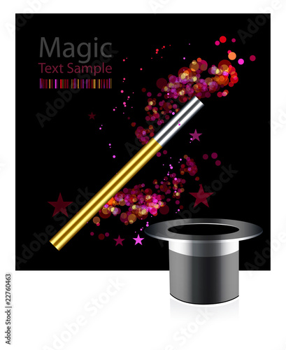 Beautiful vector magic background with wand and hat