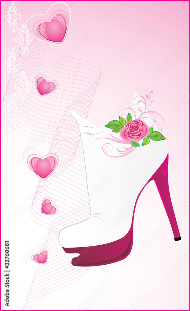 Elegant female shoes with hearts. Vector