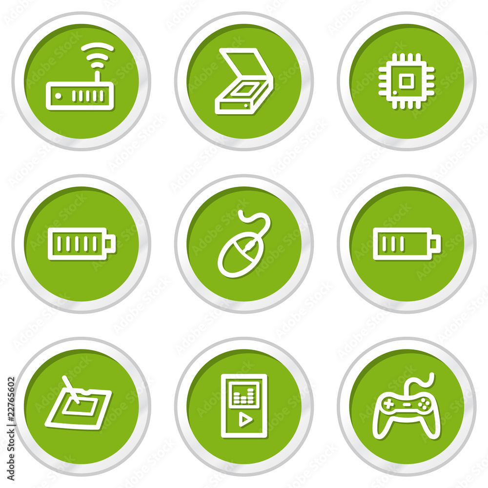 Electronics web icons set 2, green circle buttons Electronics web icons set 2, green circle buttons