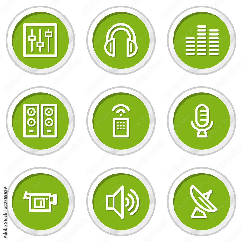 Media web icons, green circle buttons Media web icons, green circle buttons