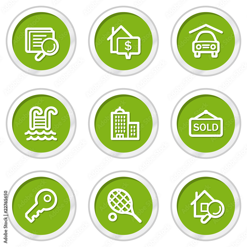 Real estate web icons, green circle buttons Real estate web icons, green circle buttons