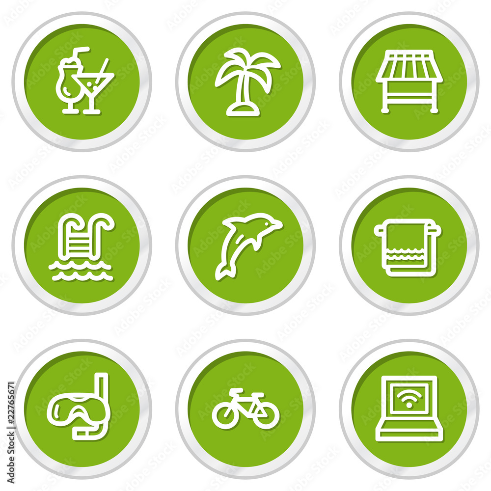 Vacation web icons, green circle buttons Vacation web icons, green circle buttons