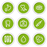 Medicine web icons set 1, green circle buttons