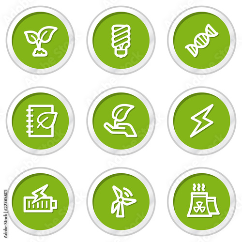 Ecology web icons set 5, green circle buttons