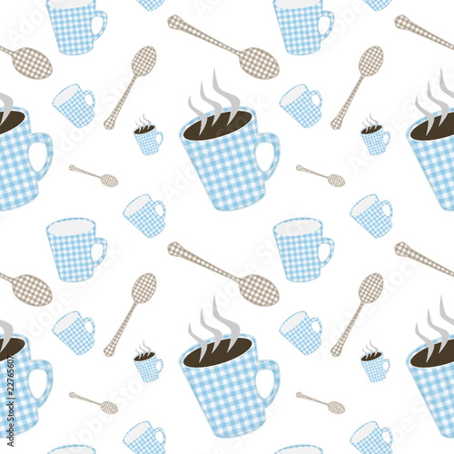 seamless illustration of a coffee cup and teaspoon
