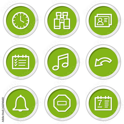 Organizer web icons, green circle buttons
