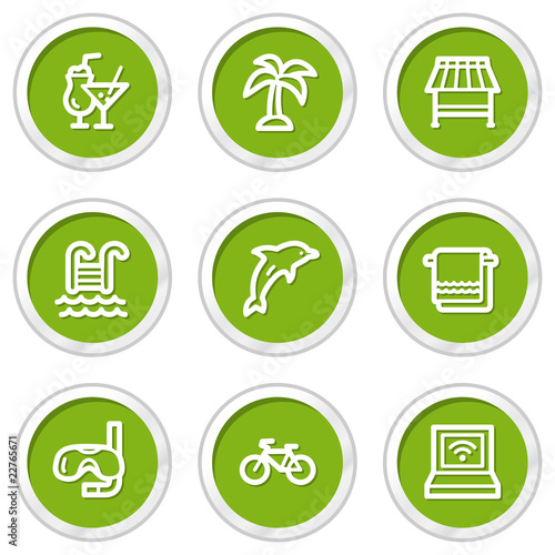 Vacation web icons, green circle buttons
