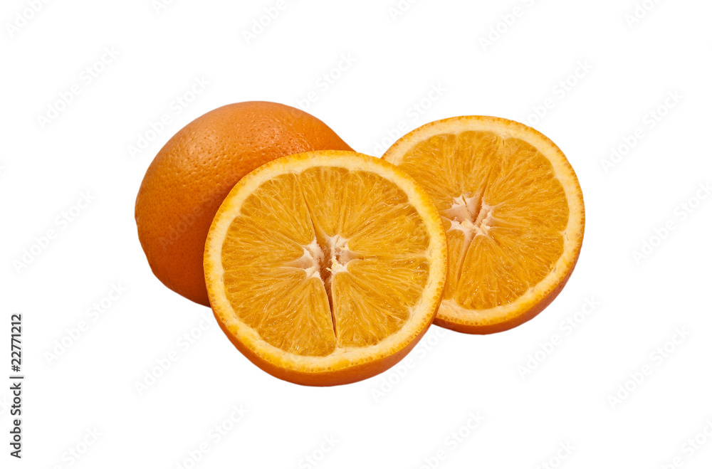 Fresh oranges, whole and cut
