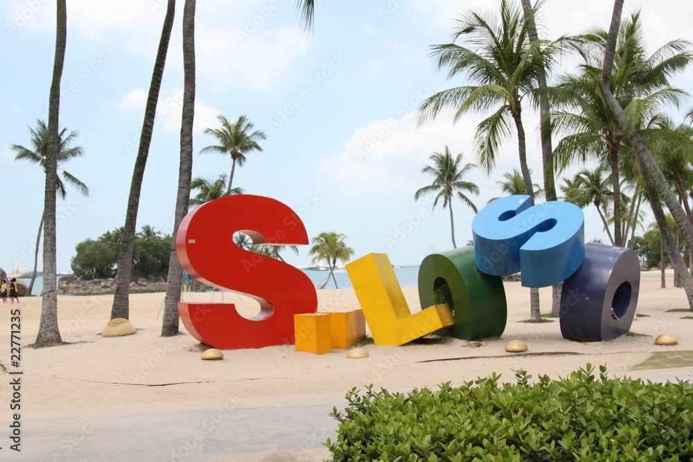 Fototapeta premium Oznakowanie plaży Siloso, Sentosa, Sitapore