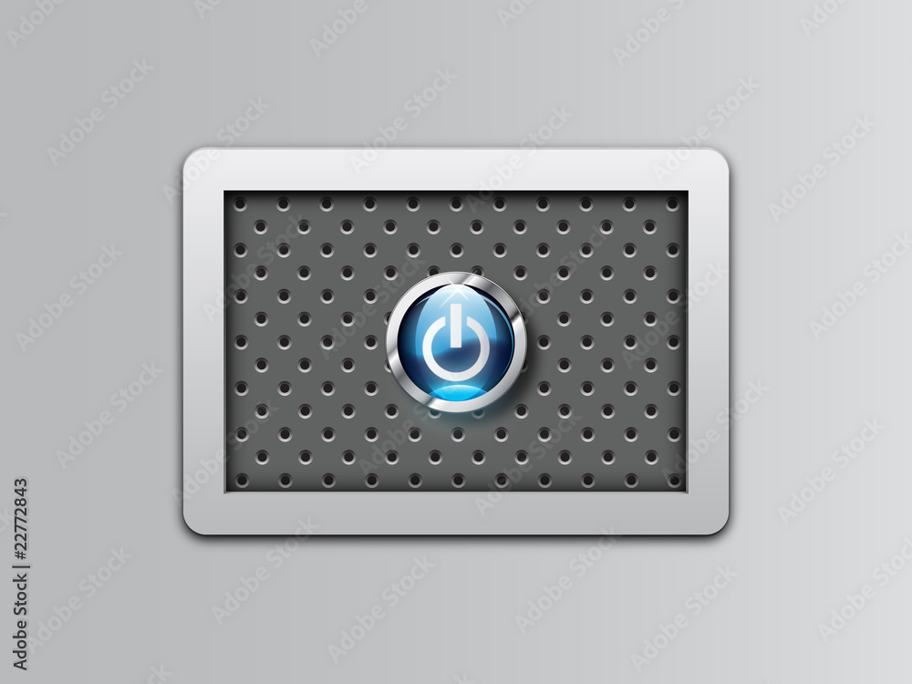 Black power button on metal background Black power button on metal background