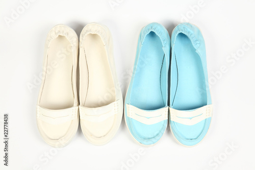 blue and white women shoes with white background