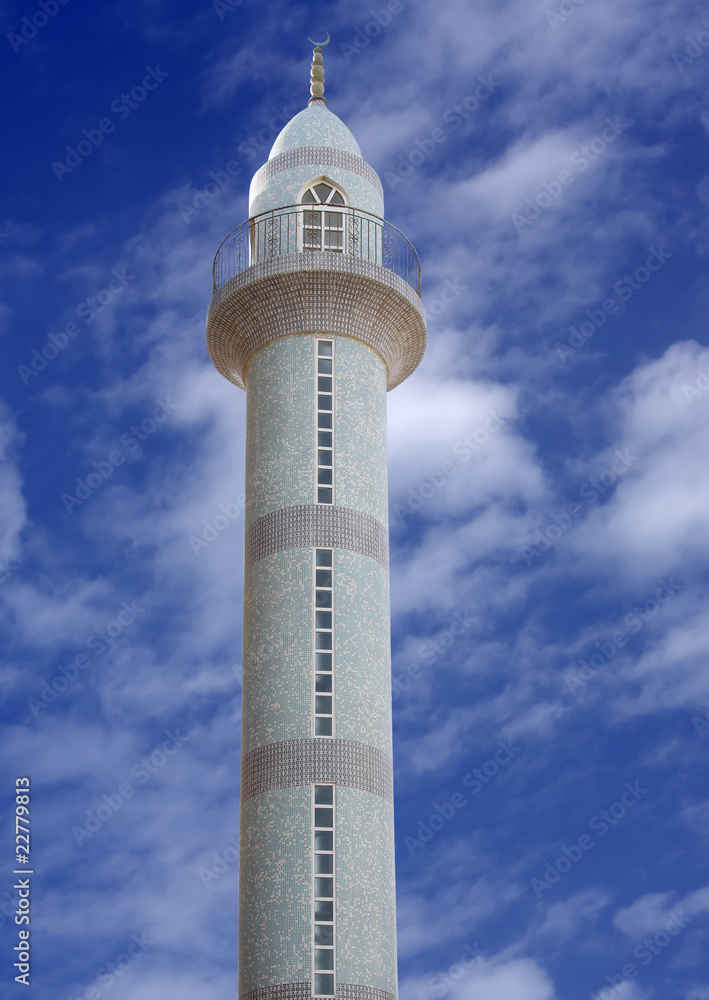 A beautiful tiles embedded minaret at Bahrain