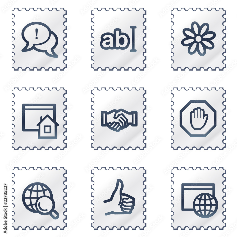 Internet web icons set 1, white stamp series